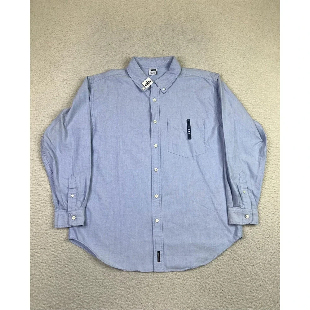 Vintage Old Navy Shirt Boys 14 Blue Oxford Button Down Long Sleeve Cotton 00s